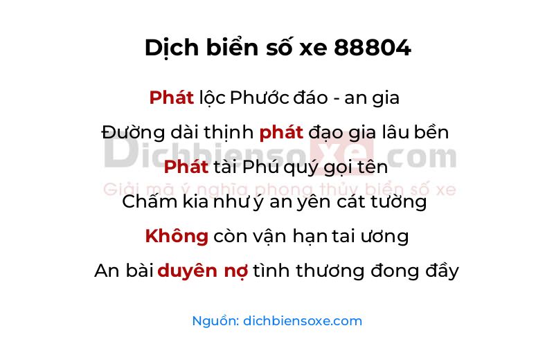 Dịch thơ biển số 88804