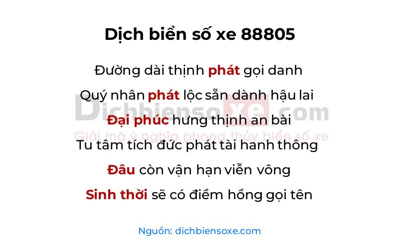 Dịch thơ biển số 88805
