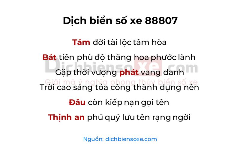 Dịch thơ biển số 88807