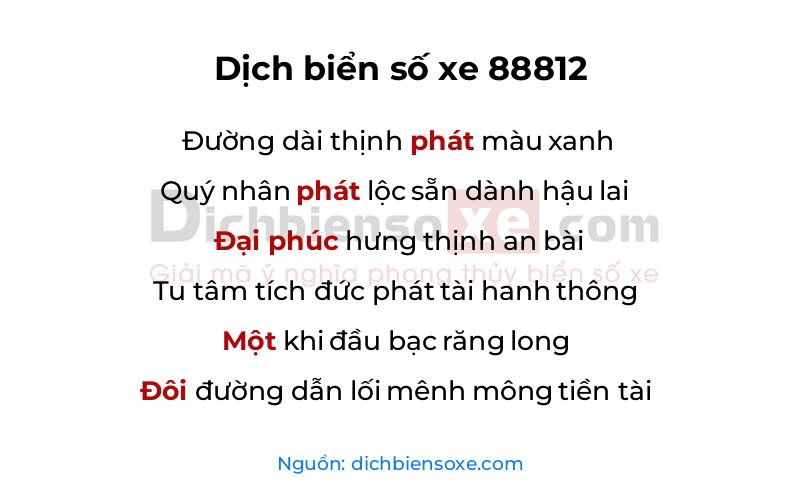 Dịch thơ biển số 88812