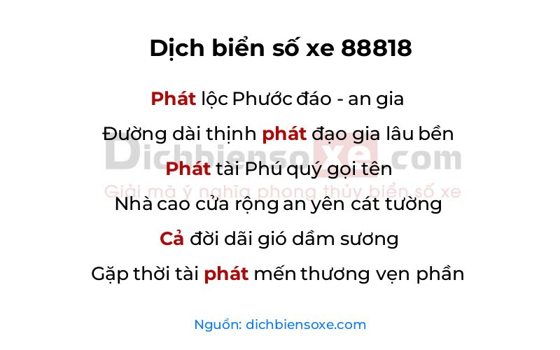 Dịch thơ biển số 88818