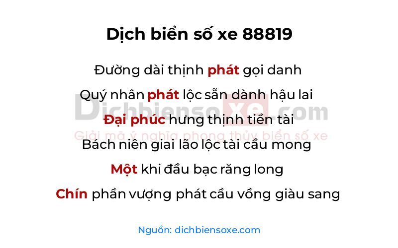 Dịch thơ biển số 88819