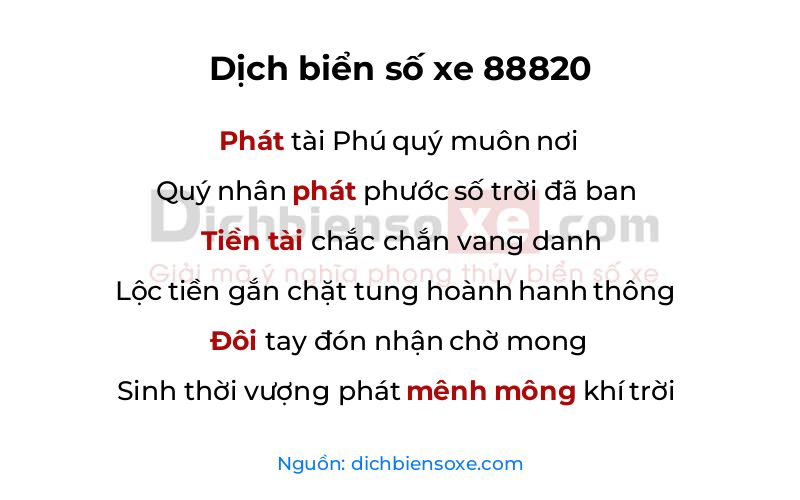 Dịch thơ biển số 88820
