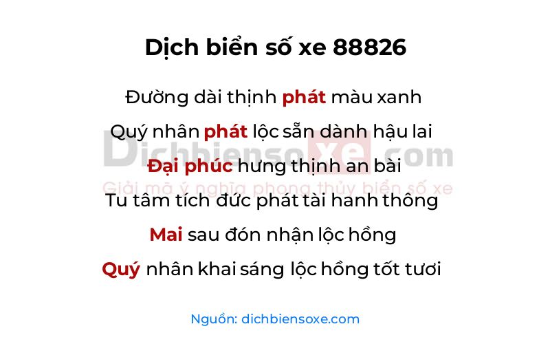 Dịch thơ biển số 88826