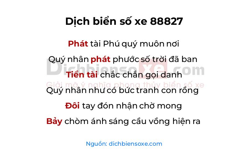 Dịch thơ biển số 88827