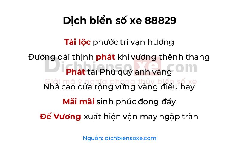 Dịch thơ biển số 88829