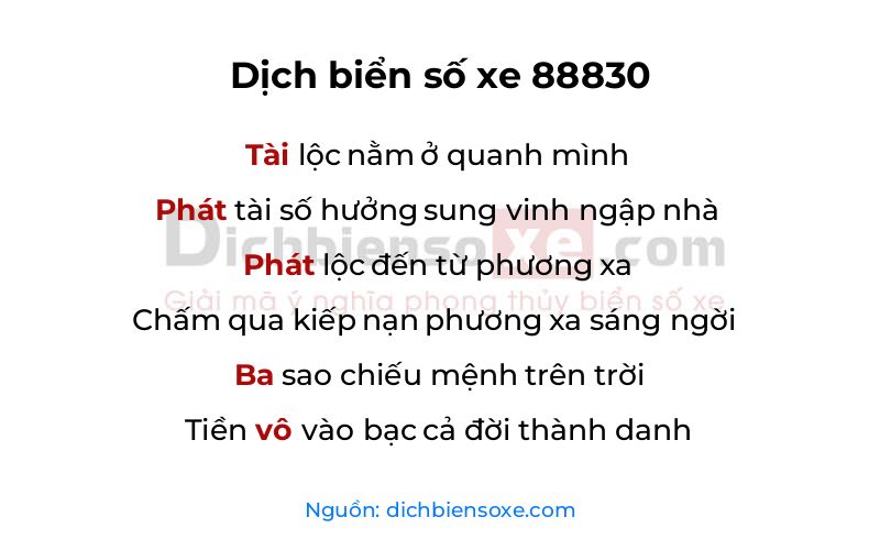 Dịch thơ biển số 88830