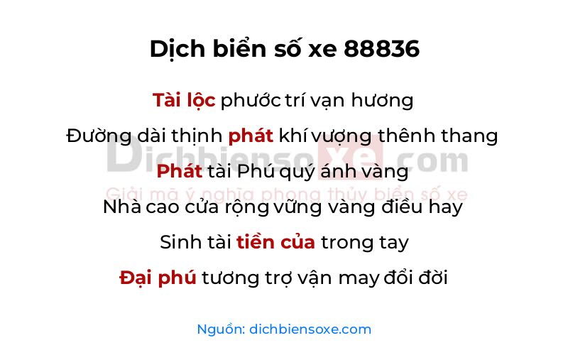 Dịch thơ biển số 88836