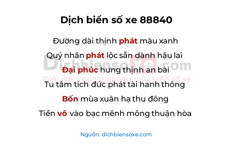 Dịch thơ biển số 88840
