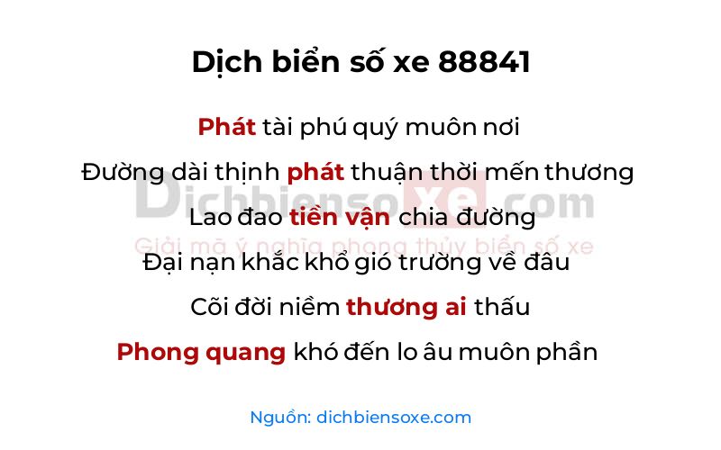 Dịch thơ biển số 88841