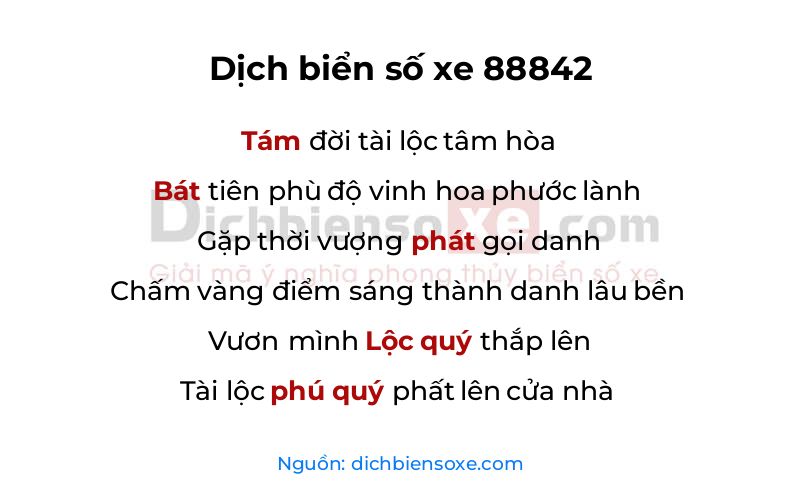 Dịch thơ biển số 88842