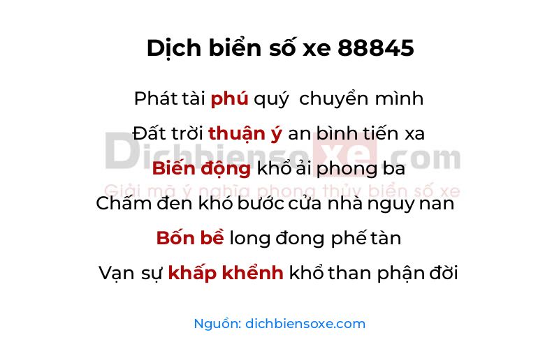 Dịch thơ biển số 88845