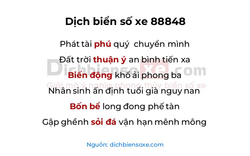 Dịch thơ biển số 88848