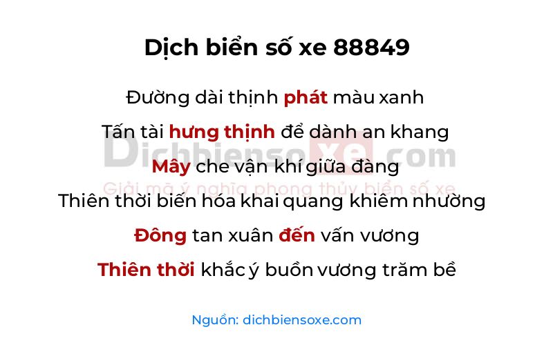 Dịch thơ biển số 88849