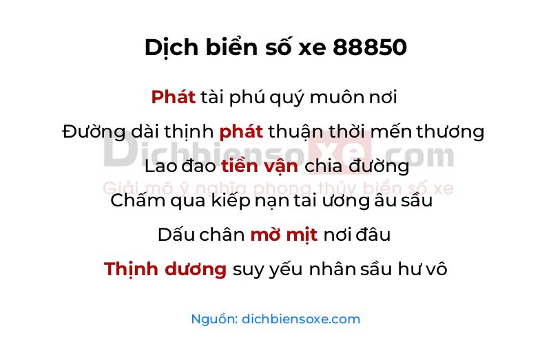 Dịch thơ biển số 88850