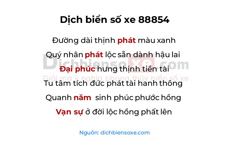 Dịch thơ biển số 88854