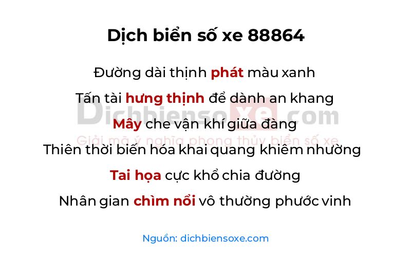 Dịch thơ biển số 88864