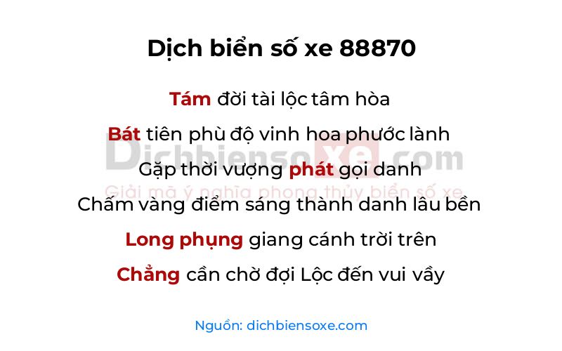 Dịch thơ biển số 88870