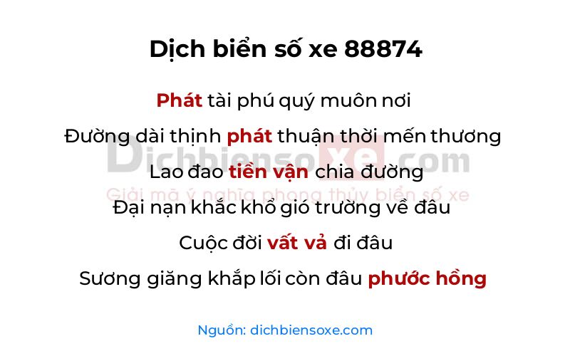 Dịch thơ biển số 88874