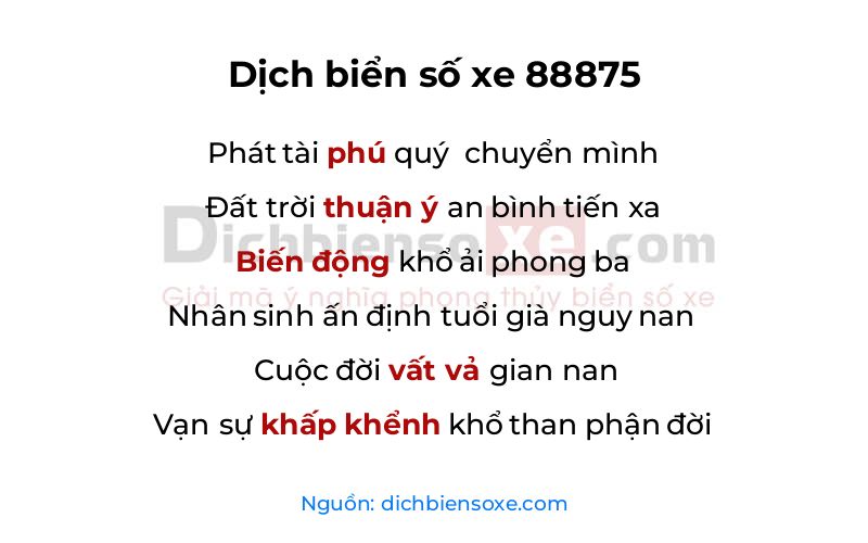 Dịch thơ biển số 88875
