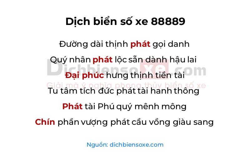 Dịch thơ biển số 88889