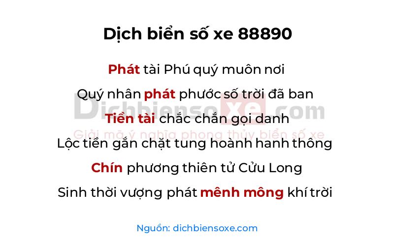 Dịch thơ biển số 88890