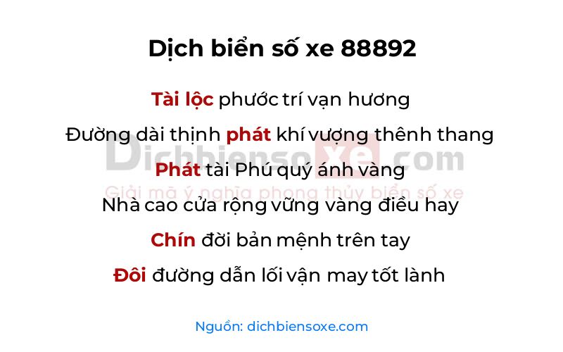 Dịch thơ biển số 88892
