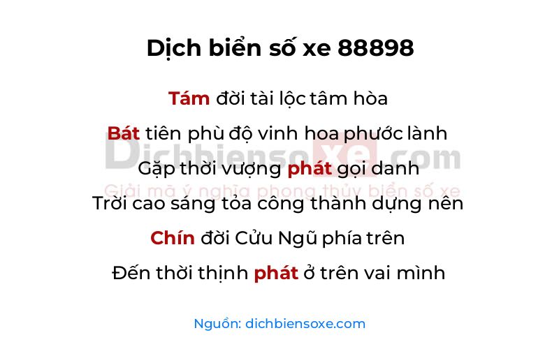 Dịch thơ biển số 88898