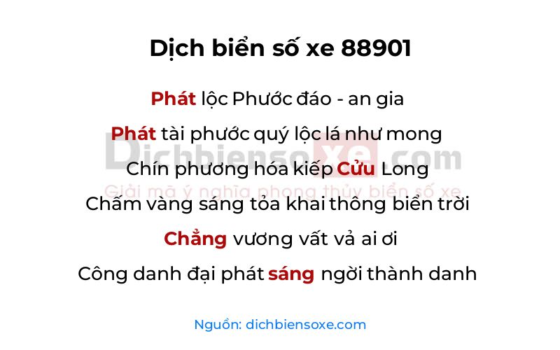 Dịch thơ biển số 88901