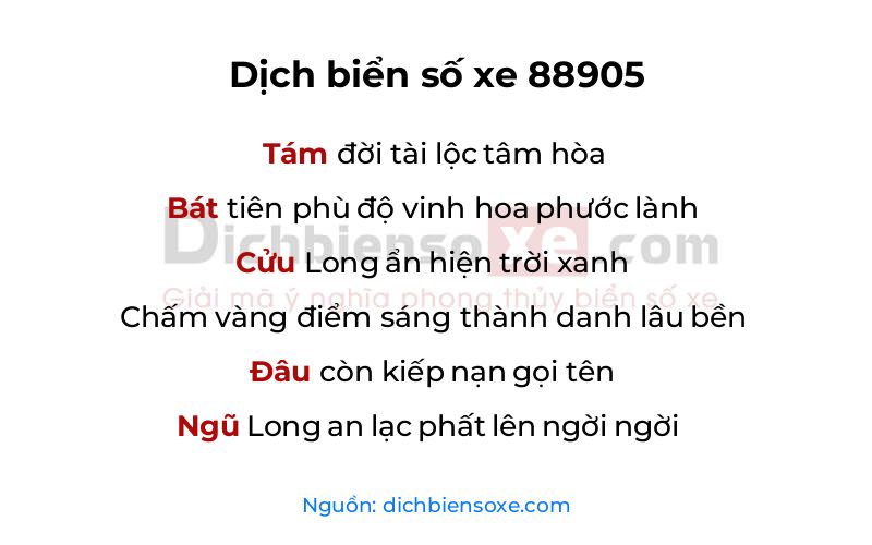 Dịch thơ biển số 88905