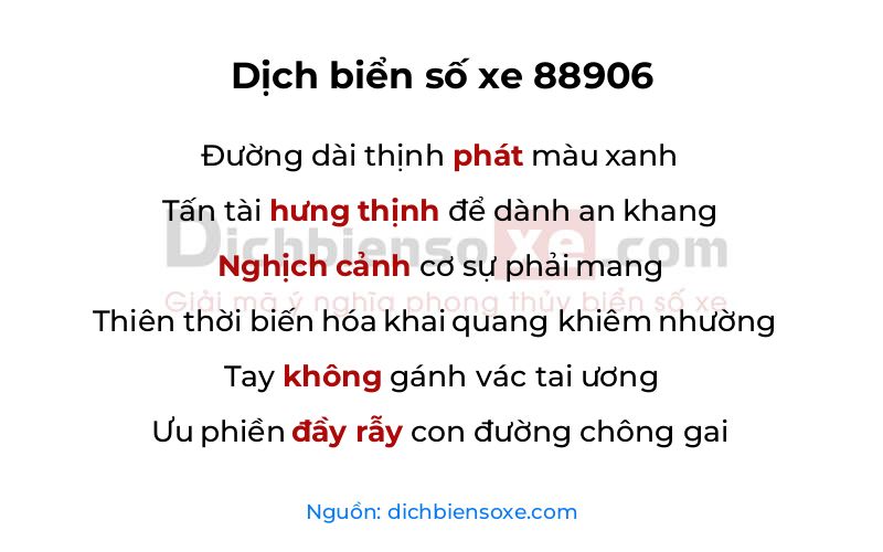 Dịch thơ biển số 88906