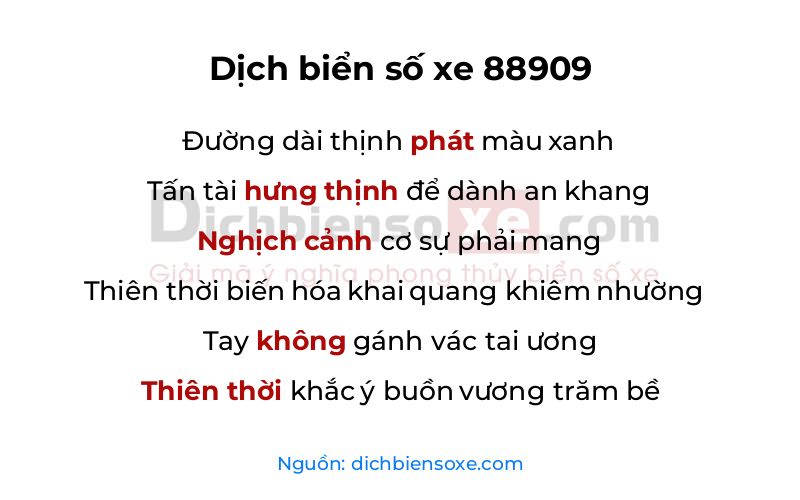 Dịch thơ biển số 88909