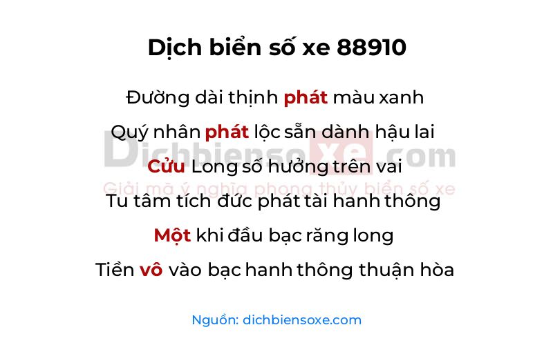 Dịch thơ biển số 88910