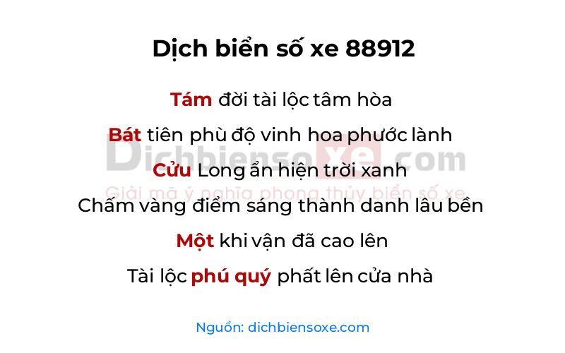 Dịch thơ biển số 88912