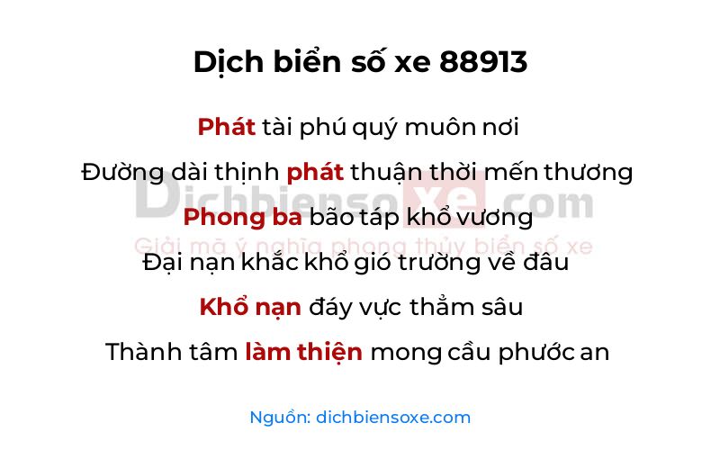 Dịch thơ biển số 88913