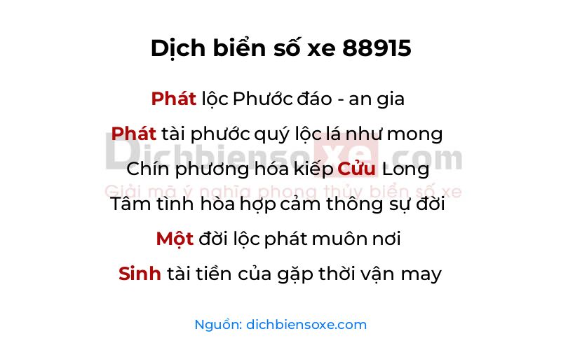Dịch thơ biển số 88915