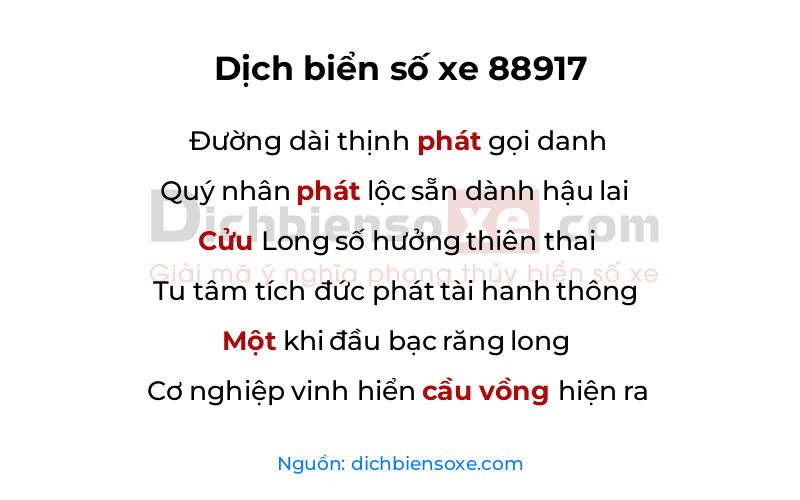 Dịch thơ biển số 88917