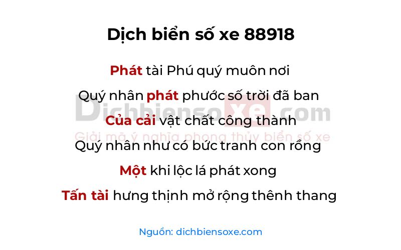 Dịch thơ biển số 88918