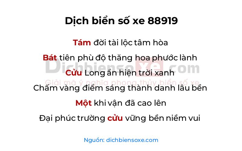 Dịch thơ biển số 88919