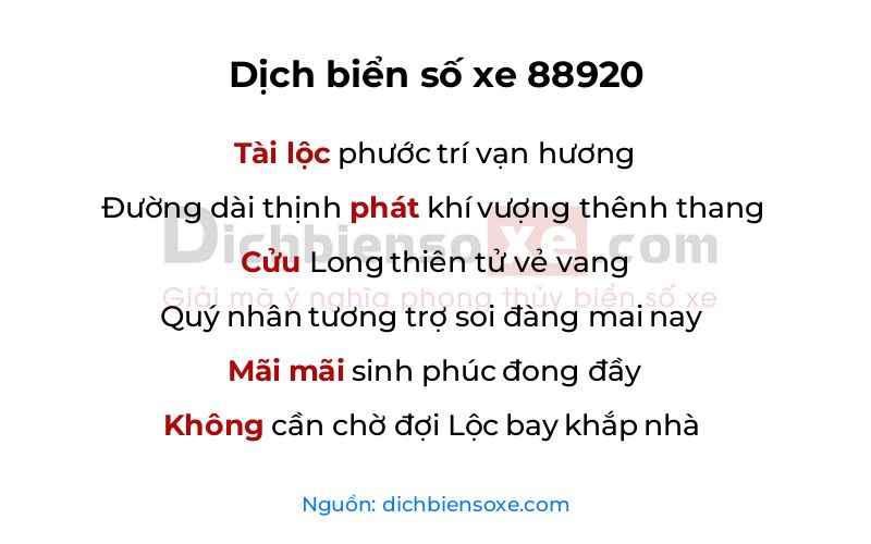 Dịch thơ biển số 88920