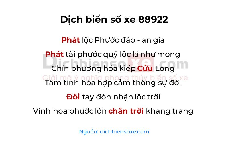Dịch thơ biển số 88922