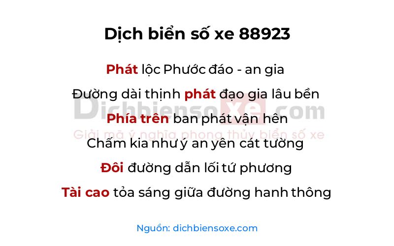 Dịch thơ biển số 88923