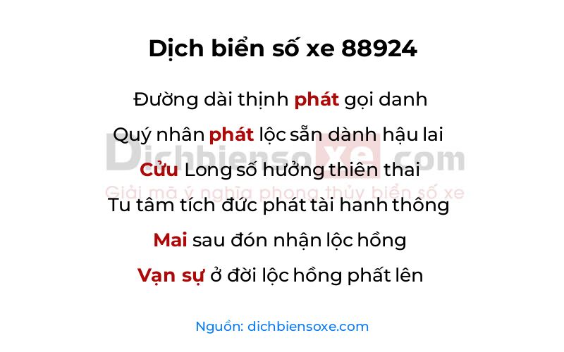 Dịch thơ biển số 88924
