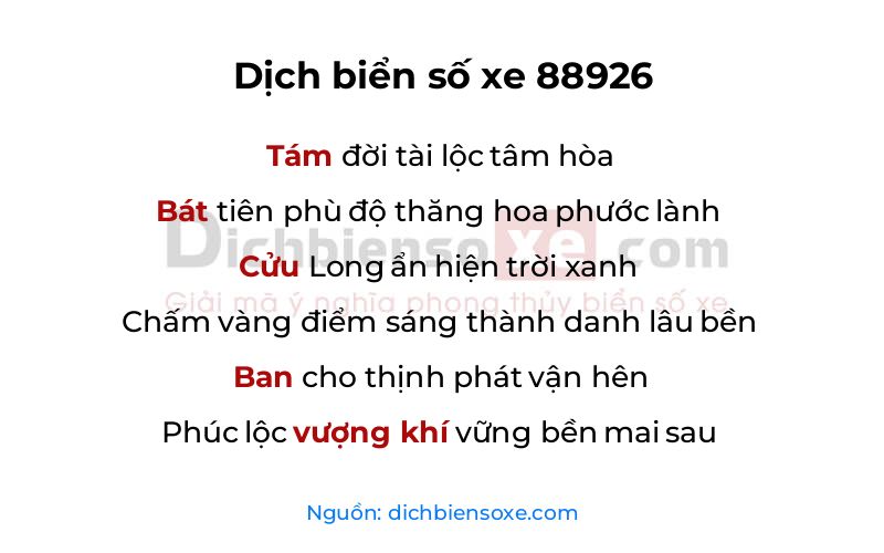 Dịch thơ biển số 88926