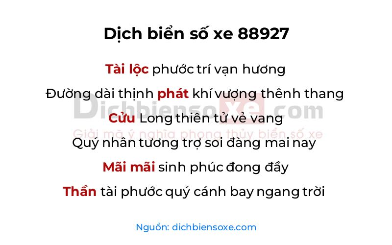 Dịch thơ biển số 88927
