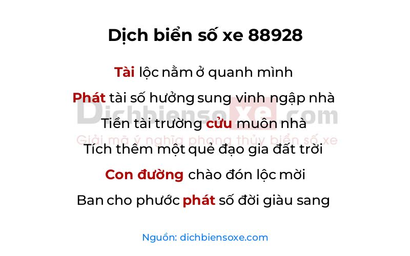 Dịch thơ biển số 88928