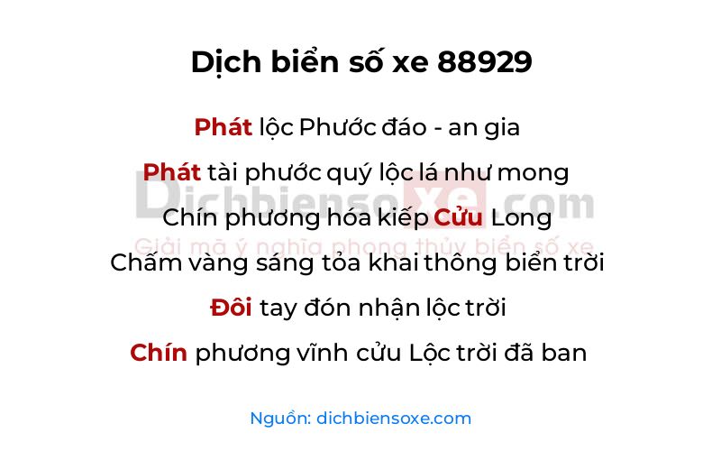 Dịch thơ biển số 88929