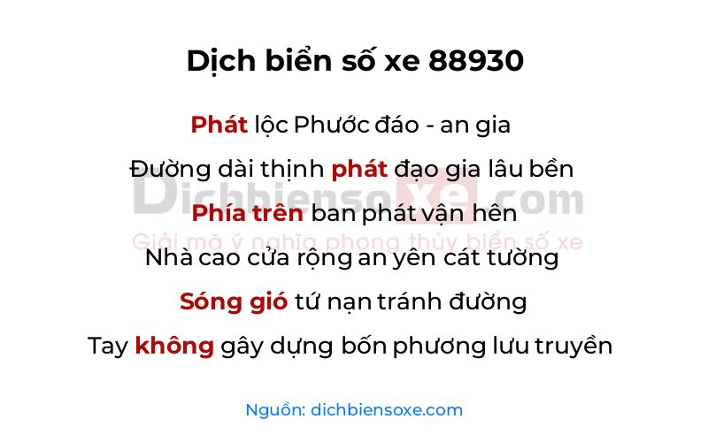 Dịch thơ biển số 88930