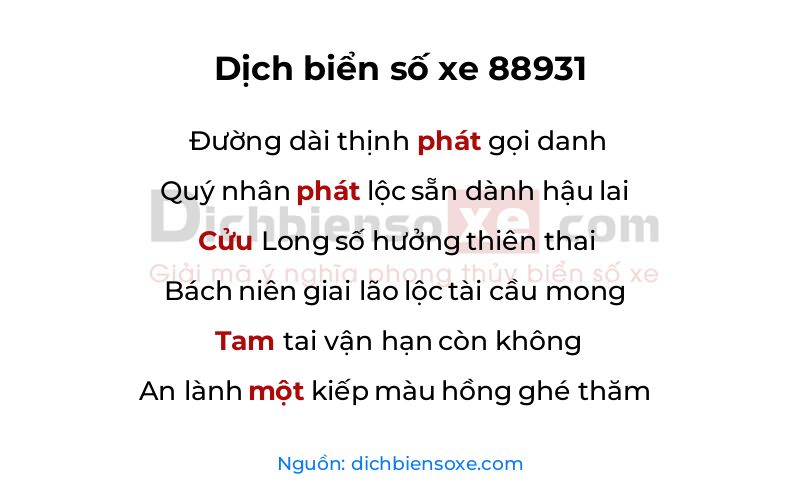 Dịch thơ biển số 88931