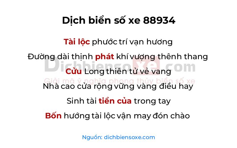 Dịch thơ biển số 88934